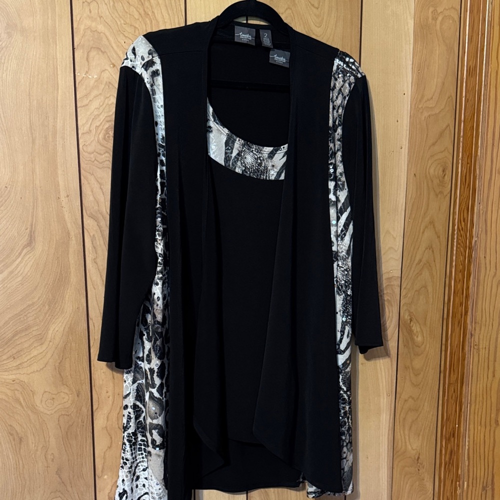 Chico's Black and White Layered Tank & Cardigan Set